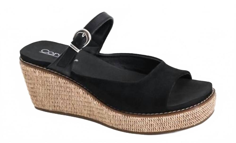 NEW CORKYS FOOTWEAR women's treat yourself wedge sandal in black